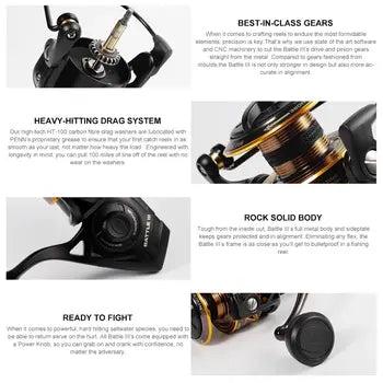 PENN Battle III Spinning Reel: Durable, Smooth, Saltwater Fishing, 5+1BB